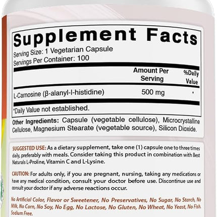 Best Naturals L-Carnosine 500 mg 100 Vcaps (100 Count (Pack of 3))