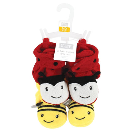 Hudson Baby baby-girls Cozy Fleece Booties, Ladybug Bee, 2 Toddler