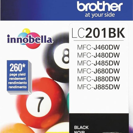 Brother Genuine Standard Yield Black Ink Cartridge, LC201BK, Replacement Black Ink, Page Yield Up To 260 Pages, Amazon Dash Replenishment Cartridge, LC201BK
