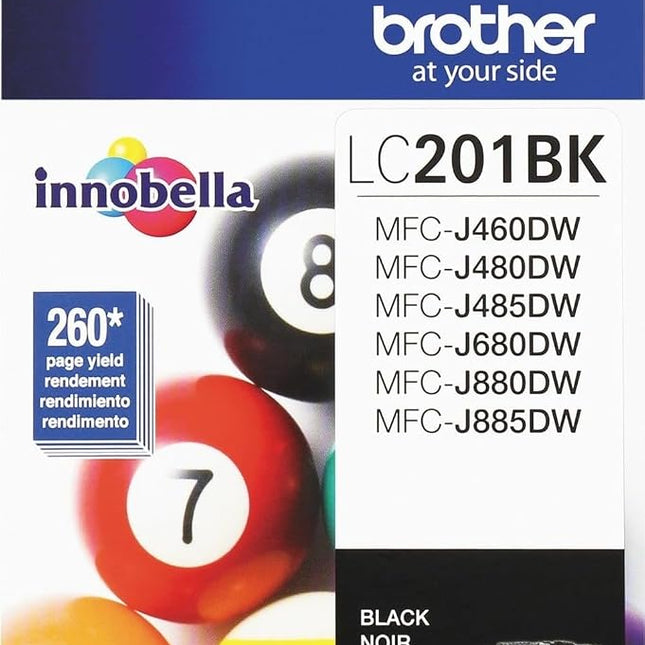 Brother Genuine Standard Yield Black Ink Cartridge, LC201BK, Replacement Black Ink, Page Yield Up To 260 Pages, Amazon Dash Replenishment Cartridge, LC201BK