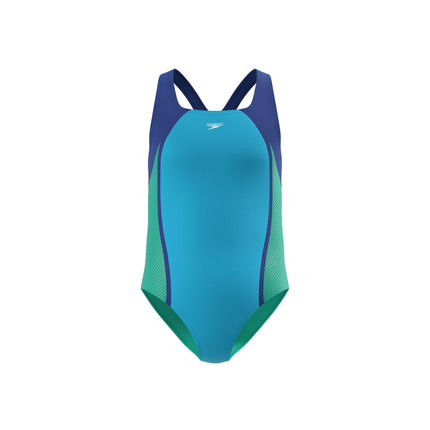 Speedo Girls Swimsuit One Piece Mesh Splice Racerb