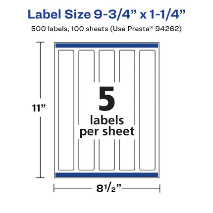 Avery Glossy White Rectangle Labels with Sure Feed, 9.75" x 1.25", 500 Glossy White Labels, Print-to-The-Edge, Permanent Label Adhesive, Laser/Inkjet Printable Labels