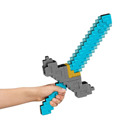 Mattel Minecraft Sword and Pickaxe 2-in-1 Toy, Button-Activated Click and Switch Role-Play Accessory Inspired by A Minecraft Movie, JFR72