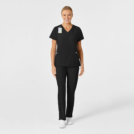 WonderWink 6155ABLACXL W123 Women's Stylized V-Neck Top, Black, Standard-XL Size