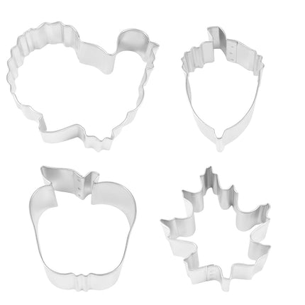 R&M International 5104 Thanksgiving Set Carded, 4 Pieces Cookie Cutter, 4, Medium, Silver