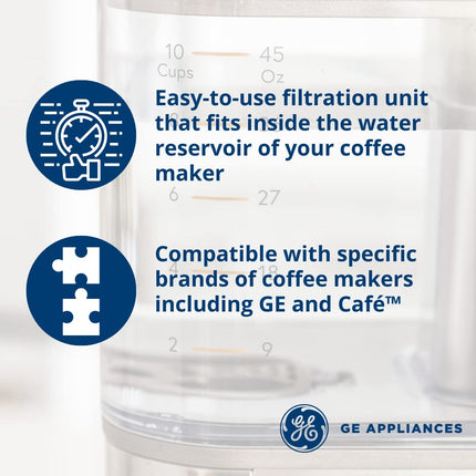 Filtros de café de carbón activado GE Appliances | Eliminan el cloro, el calcio y otras impurezas del agua | Ajuste universal | Paquete de 6