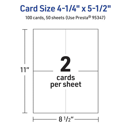 Tarjetas de notas rectangulares imprimibles Avery, 4.25" x 5.5", cartulina blanca brillante, láser/chorro de tinta, 100 en total, ideales para tarjetas de agradecimiento, invitaciones a eventos y más