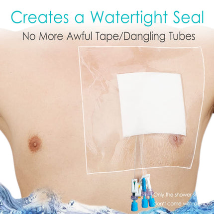 Waterproof Shower Protector | 10x10 Inch Dialysis Catheter Shower Cover Large | Without Glue in The Center for Chest Chemo Port Picc Line PD Peritoneal Dialysis Accessories Bandage (Pack of 25)