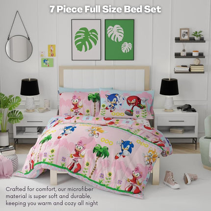 Franco Sonic The Hedgehog Girl Anime Kids Bedding Super Soft Comforter and Sheet Set with Sham, 7 Piece Full Size, (Official Licensed Product)