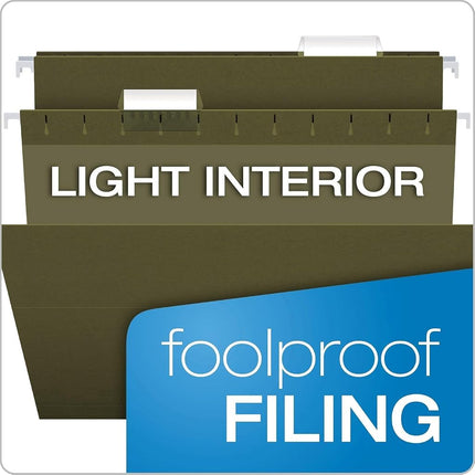 Pendaflex Hanging File Folders Letter Size - 100 Pack of Green File Folders - 1/5 Cut Tabs - Adjustable Tabs - Bulk File Folders for Filing Cabinet with Tabs - Manilla File Folders 8.5 X 11