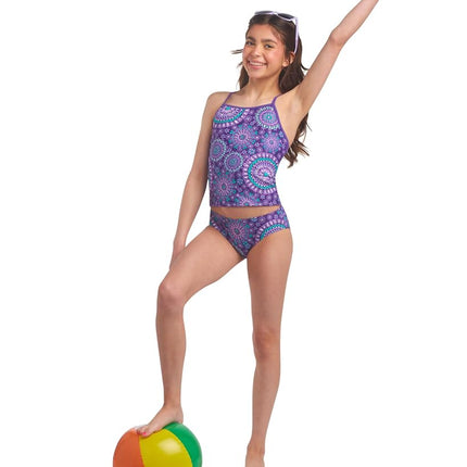 Kanu Surf Girls' Melanie Beach Sport 2-pc Banded Tankini Swimsuit, Melanie Purple, 6