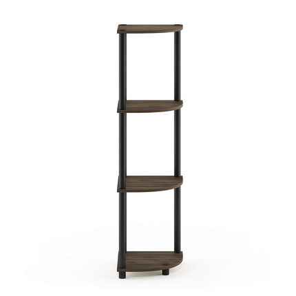 Furinno TURN-N-TUBE Corner Shelf, 4-Tier Corner Bookshelf, Display Storage Shelves with Open Shelves, for Organization and Storage, Living Room, Home Office, Garage, Columbia Walnut