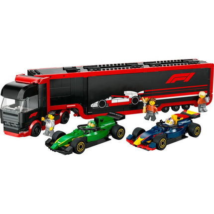 LEGO City F1 Truck with RB20 & AMR24 F1 Cars, Kids Toy for 8+ Year Old Boys & Girls, Formula 1 Toy with Aston Martin and Red Bull Racing Car, Construction Kit with Transporter and 5 Minifigures 60445