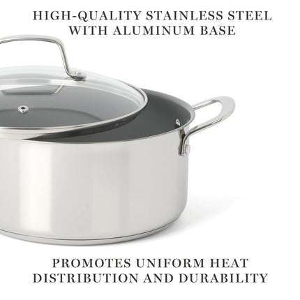 Martha Stewart Delaroux 10 Piece Stainless Steel Pots and Pans Kitchen Cookware Set w/PFAs Free Premium Nonstick Ceramic Interior