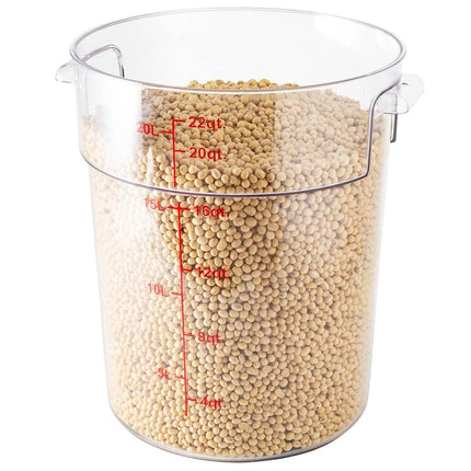 Restaurantware-Met Lux 22 Quart Food Storage Container, 1 Round Commercial Storage Container - Lid Sold Separately, with Volume Markers, Clear Plastic Food Prep Bucket, Space-Saving Storage