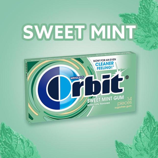 Chicle sin azúcar Wrigley's Orbit Sweet Mint, paquete de 14 unidades, caja de 12 paquetes