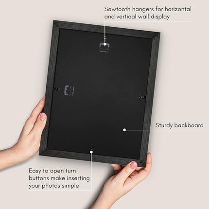 Americanflat 11x14 Poster Frame - Black Engineered Wood with Shatter-Resistant Glass - Matted to 8x10 Photo Size - Hudson Collection - Wide Picture Frame for Wall Display - Black