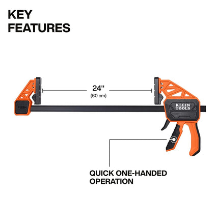 Klein Tools 47558 Speed-Klamp 24-Inch, 300-Pound Clamping Force, Clamp/Spreader, Pivoting Pads, One-Handed-Operation for Woodworking and Metal Projects