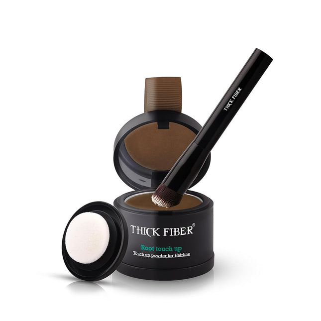 THICK FIBER Root Touch Up & Hairline Powder with Brush (Light Brown) – Covers Grey Roots & Thin Hair – Water & Sweat Resistant – Hair Loss Concealer for Women, Bald Spots, Root Coverage & Part Lines
