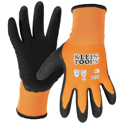 Klein Tools 60837 Winter Work Gloves, Knit Dipped ANSI A1 Cut-Resistant, Sandy Latex Coated, Fleece-Lined, Touchscreen Capable, X-Large