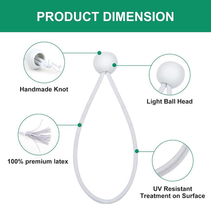 50PCS Mini White Ball Bungee Cords, 4 Inch Heavy Duty Outdoor Bungee Cord with Balls, Tarp Tie Down Bungee Balls for Shelter, Camping, Cargo,Tent Poles UV Resistant