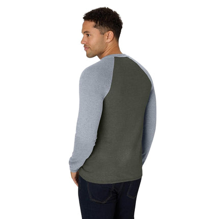 Hanes Men's T-Shirts, Men's BeefyT Henley Shirts, Men's Cotton Long Sleeve Shirts, Camouflage Green/Oxford Gray, XL