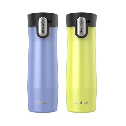 Contigo® AUTOSEAL® West Loop Taza de viaje de acero inoxidable con aislamiento al vacío y tapa de fácil limpieza, 591 ml, paquete de 2, Aster Frosted Pearl; Limelight Frosted Pearl