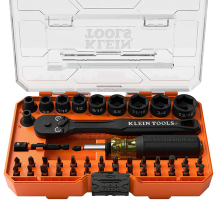 Klein Tools 33806 Proflex 43 Piece Impact Cap Set with Modular Housing, 29 Bit and 10 SAE Socket Sizes, S2 Steel, Magnetic Adjustable Screwdriver