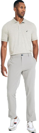 Nautica Men's Classic Short Sleeve Solid Performance Deck Polo Shirt, Navtech Performance Grey Heather., Large