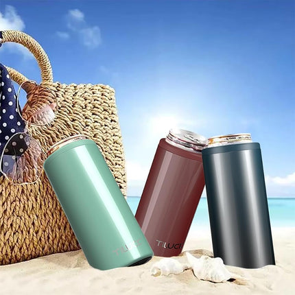 TILUCK Skinny Can Cooler for Slim Beer & Hard Seltzer, Stainless Steel, Doucle-Walled Stainless Steel Insulated Slim Cans, Standard 12 oz (Glitter Aqua)