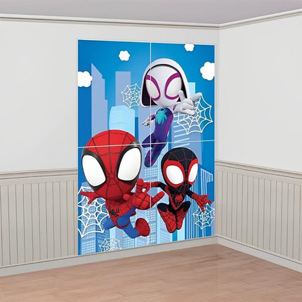 Spidey & Friends Paper Party Scene Setter with Props - 40" x 27.5" | Blue | 1 Set of 16 Pcs