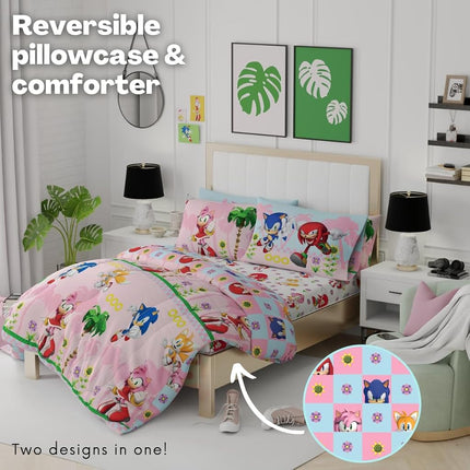 Franco Sonic The Hedgehog Girl Anime Kids Bedding Super Soft Comforter and Sheet Set with Sham, 7 Piece Full Size, (Official Licensed Product)