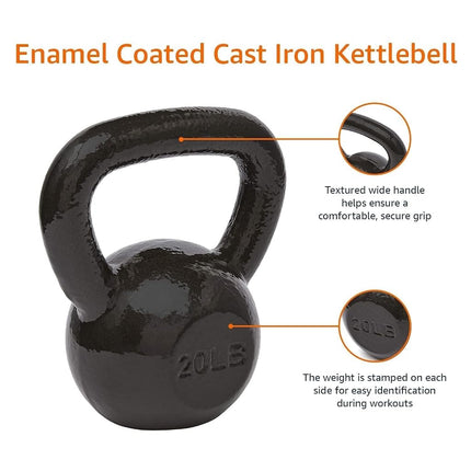 Amazon Basics Cast Iron Kettlebell with Enamel Finish,20lbs / 9kgs, Black