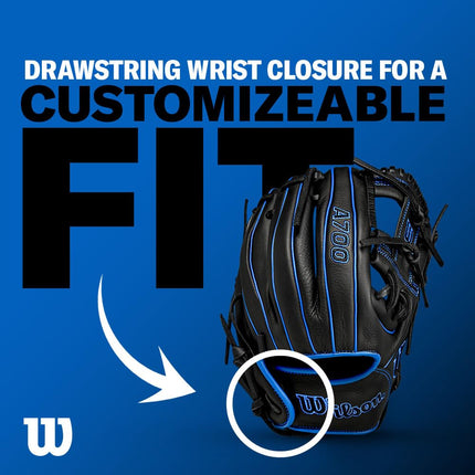 Guante de béisbol Wilson 2024 A700 de 11.5" para infield - Negro/Plata/Blanco, Lanzamiento con mano derecha