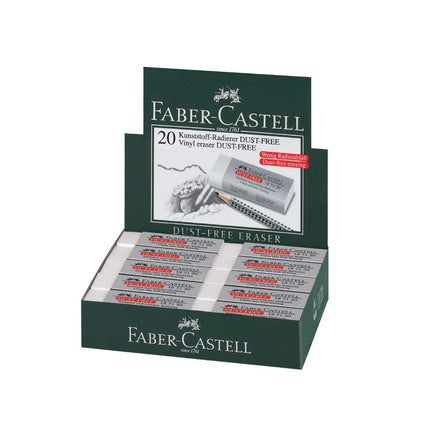 Goma de borrar blanca Faber-Castell sin polvo (caja de 20 unidades) - Borrado suave, borde cómodo, sin látex, ideal para borrar minas de grafito en la escuela, oficina y hogar