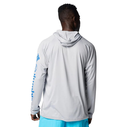 Columbia Mens Terminal Tackle Hoodie, Cool Grey/Vivid Blue Logo, S