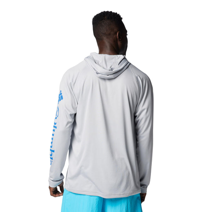 Columbia Mens Terminal Tackle Hoodie, Cool Grey/Vivid Blue Logo, S