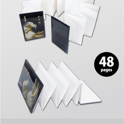Japanese Goshuincho Stamp Book [Accordion Style] - Authentic Handmade Japanese Paper Notebook for Japan Travel Essentials, Temple & Shrine Stamps, Journal & Keepsake Gift (Namiura Black 48pages)