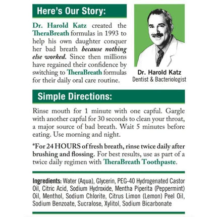 TheraBreath Dentist Recommended Fresh Breath Oral Rinse - Icy Mint Flavor, 16 Ounce (Pack of 2)