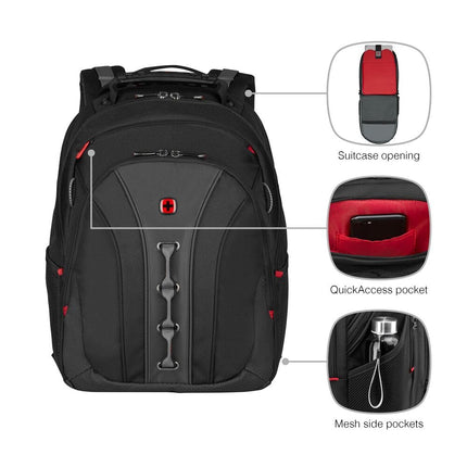 Wenger Legacy 16" Laptop Backpack, TripleProtect Padded Compartment, Airflow Back Panel, Comfort‑Fit Straps, CaseBase Stabilizing Platform, Black/Grey