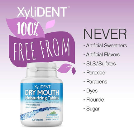 Nature's Stance XyliDENT Xylitol Tablets for Dry Mouth Relief - Stimulates Saliva, Freshens Breath, Reduces Acid Production, Fast Acting Relief, 100 Count (Peppermint)