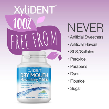 Nature's Stance XyliDENT Pastillas de xilitol para aliviar la boca seca - Estimula la salivación, refresca el aliento, reduce la producción de ácido, alivio de acción rápida, 100 unidades (menta)