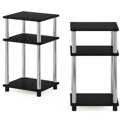 Furinno JUST Side Table Set of 2, 3-Tier End Tables, Open Shelves Night Stand, Nightstand, Toolless Assembly, for Living Room, Bedroom, Americano/Stainless Steel