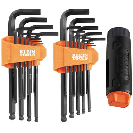 KLEIN TOOLS BLS22H Long Ball-End T-Handle Hex Key Wrench Set, 22-Key SAE and Metric, 1/16-Inch to 3/8-Inch, 1.5 to 10 mm