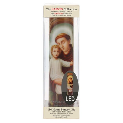 Bougie de prière LED sans flamme Stonebriar – Saint Antoine, lumière vacillante, minuterie automatique, décoration religieuse pour autel, maison, église, idée cadeau, 20 cm