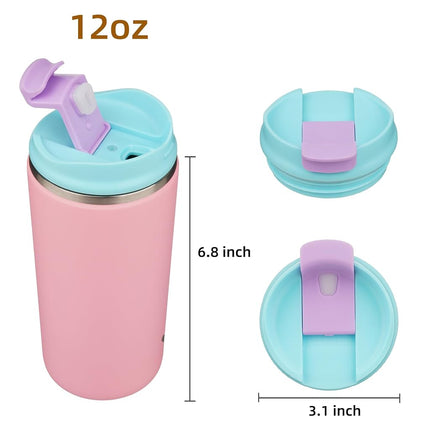 Konokyo Tumbler with Lid, 12 oz Travel Coffee Mug Double Wall Vacuum Stainless Steel Thermal Metal Cup Insulated Water Bottle,Pink