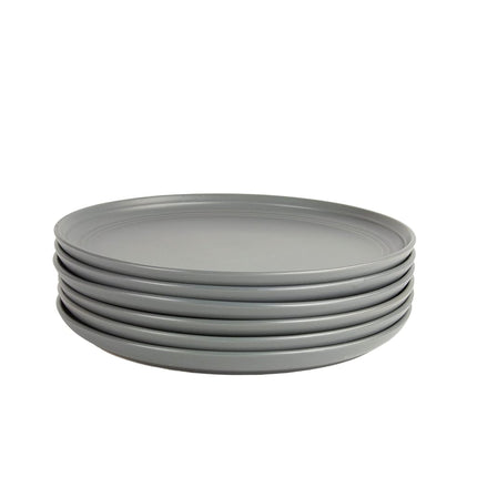 Double Line 10.5" Dinner Plate, Set of 6, Matte Gray