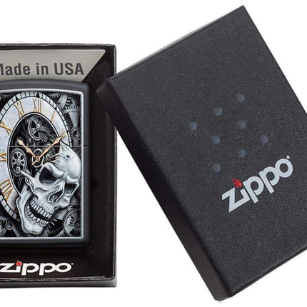 Zippo Clock Skull Zippo Clock Skull Lighter, Black Matte