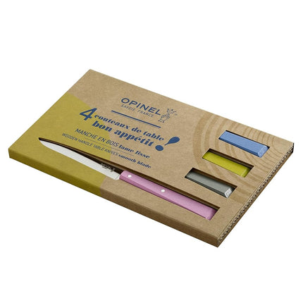 OPINEL No. 125 Table Knives Set, 4-Piece Set, High-Carbon Steel Dinner Knives for Parties, Entertaining, or Everyday Use, Painted Handles, Made in France (Countryside)