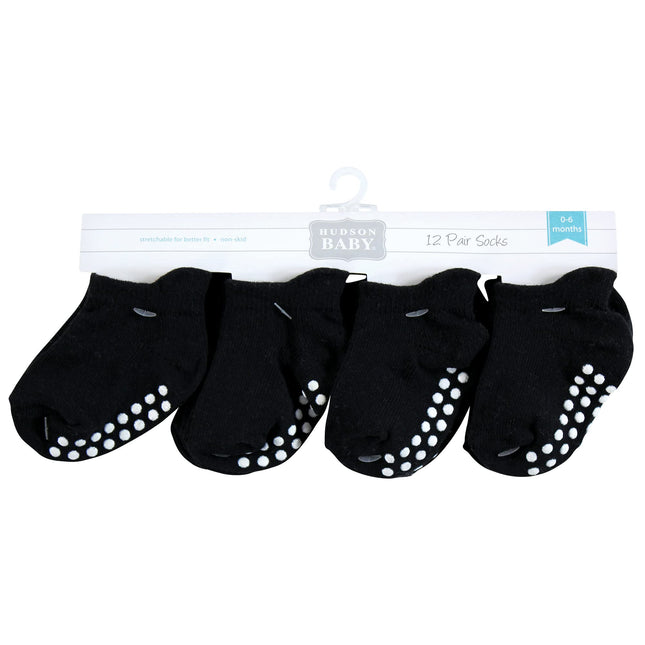 Hudson Baby Unisex Baby Non-Skid No-Show Socks, Black, 4-6 Toddler